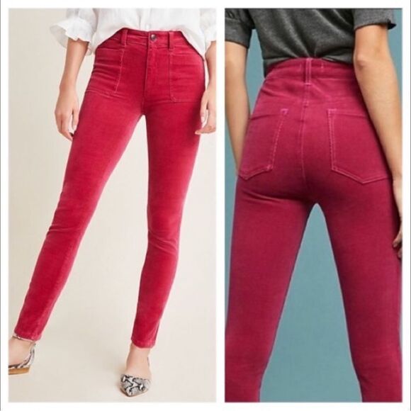 Pilcro Anthro High‎ Rise Skinny Pink Berry Velour Corduroy Pants - Picture 1 of 13